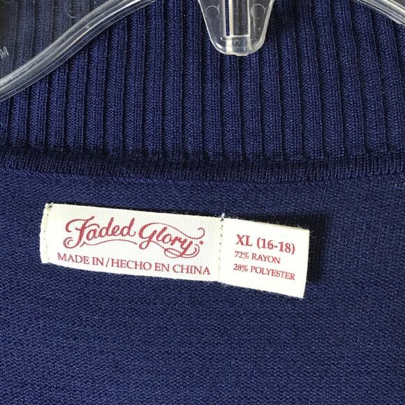 Faded Glory Blue Sapphire V-neck Long Sleeve Cardigan Knit Sweater XL - Picture 3 of 7